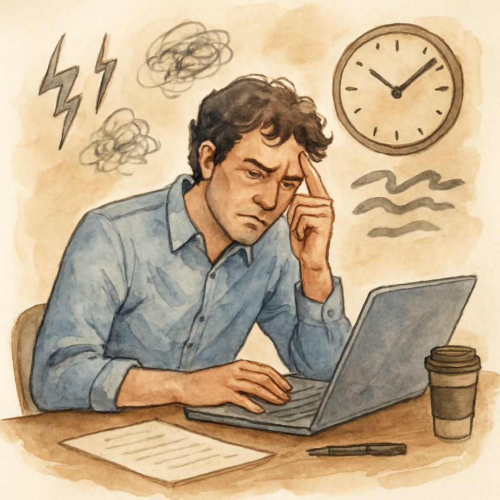 ADHD or Burnout image of clock stressed man