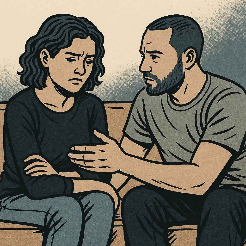 A man trying to rebuild trust with a woman after betrayal image